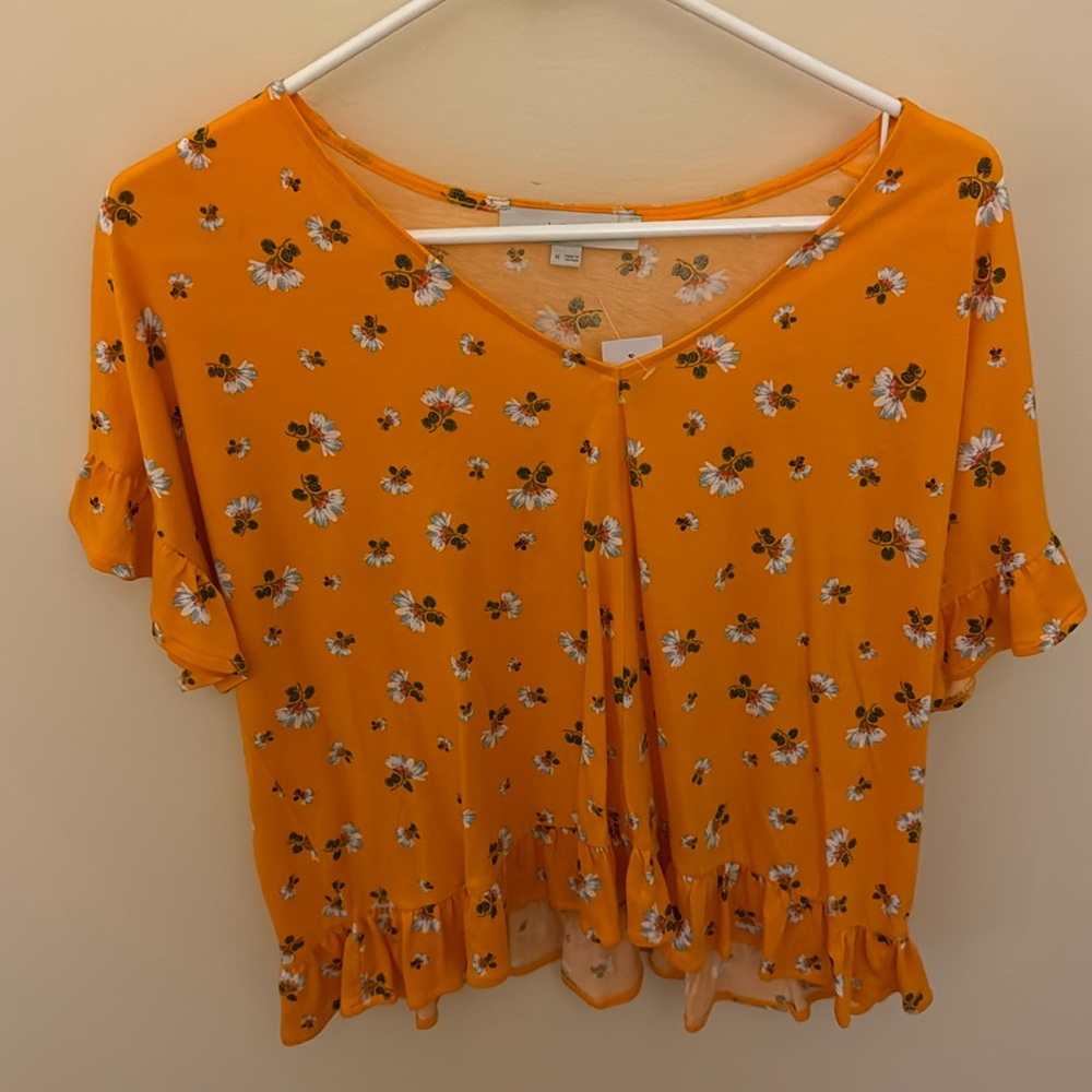 Yellow flower ruffle top